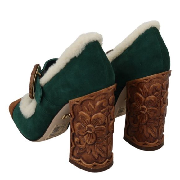 Dolce & Gabbana Green Suede Fur Shearling Mary Jane Shoes - Picture 6 of 6